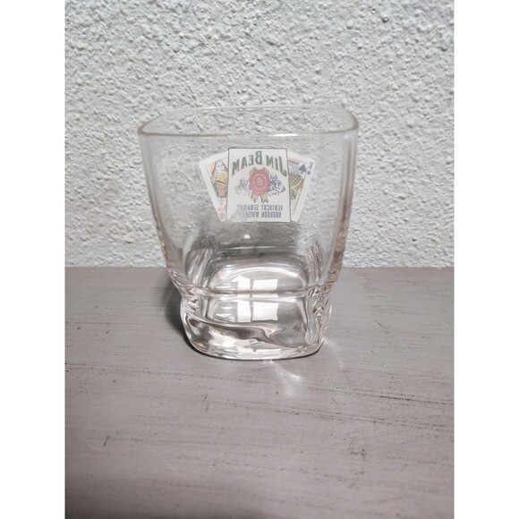 Jim Beam Kentucky Straight Bourbon Whiskey Heavy Square 16 Oz Glass, Poker, EUC - Picture 3 of 6